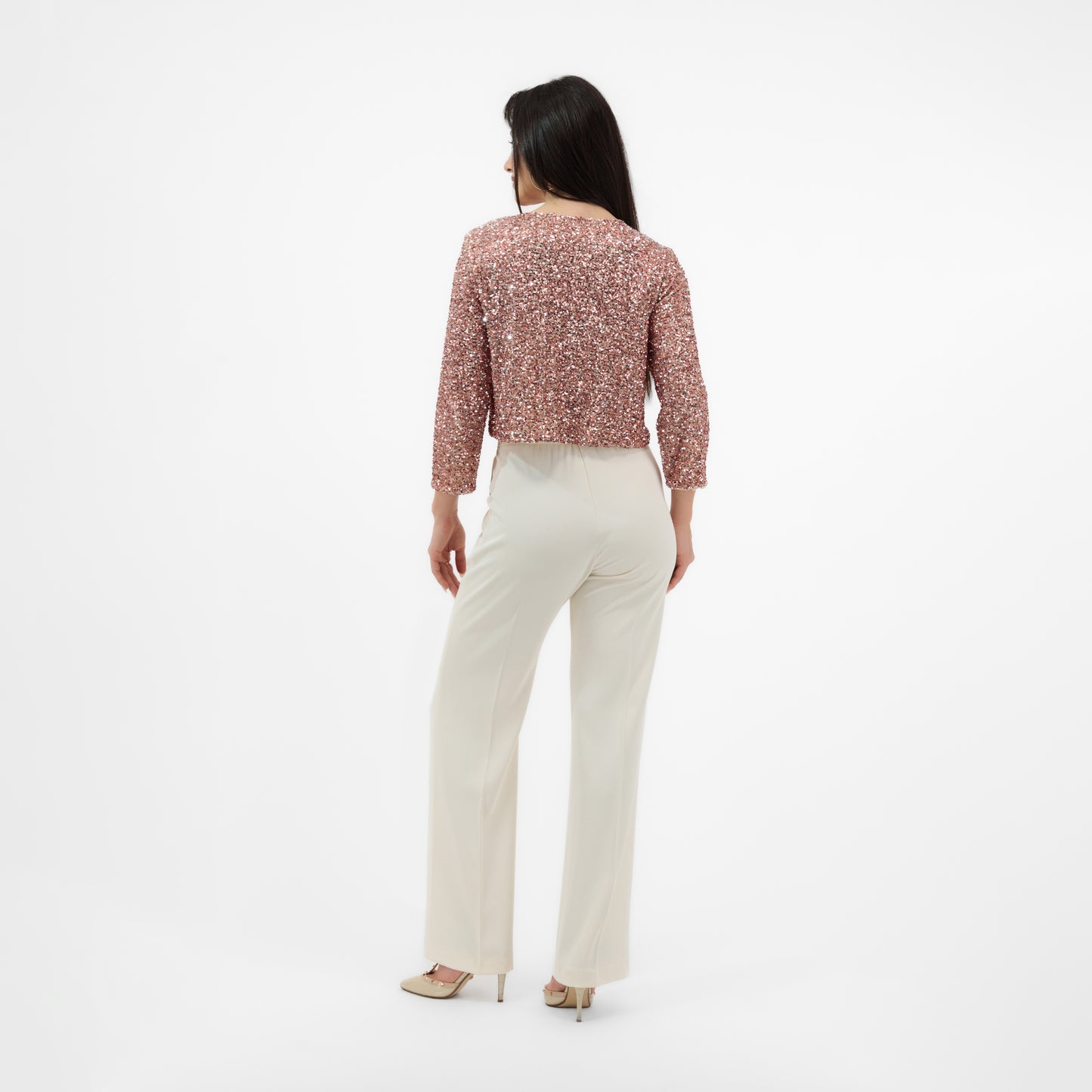 ROSÉ SEQUIN CROPPED JACKET