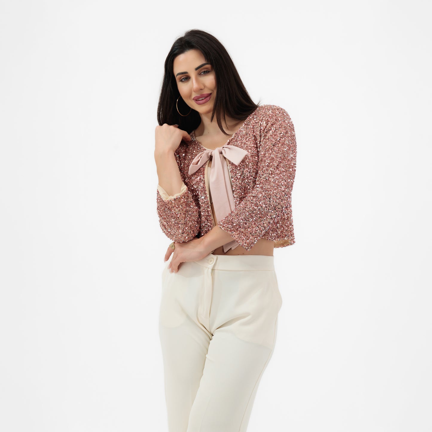 ROSÉ SEQUIN CROPPED JACKET