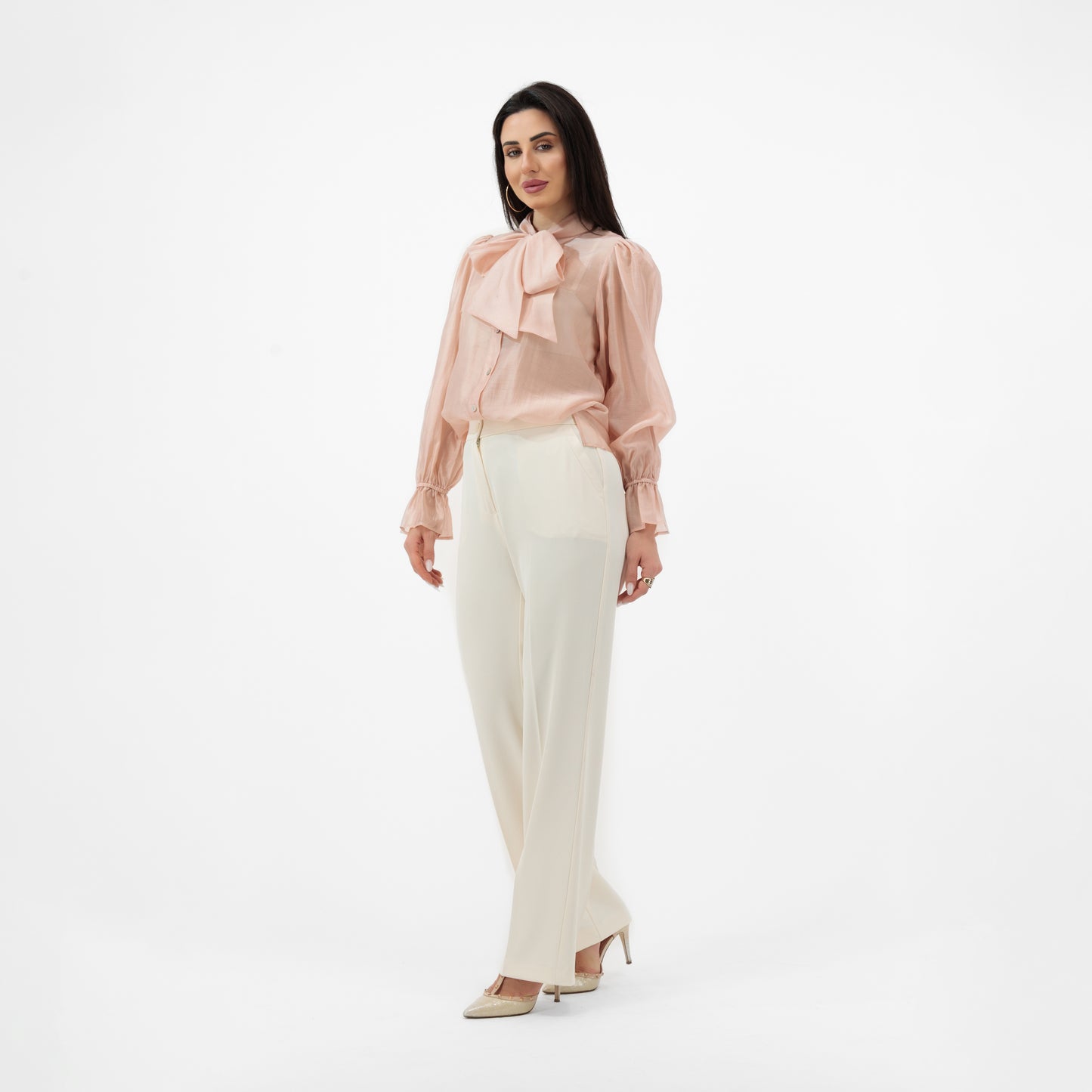 ELEGANT BEIGE BOW-TIE BLOUSE