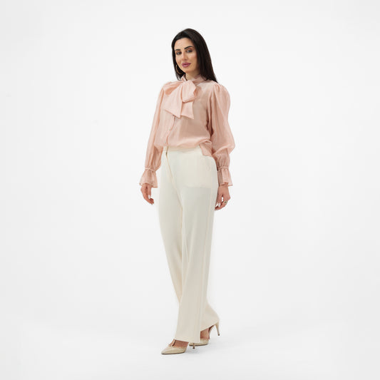 ELEGANT ROSE BEIGE BOW-TIE BLOUSE