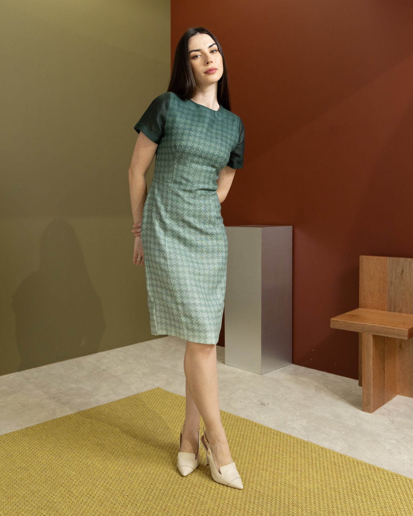 Ombré Houndstooth Linen Dress